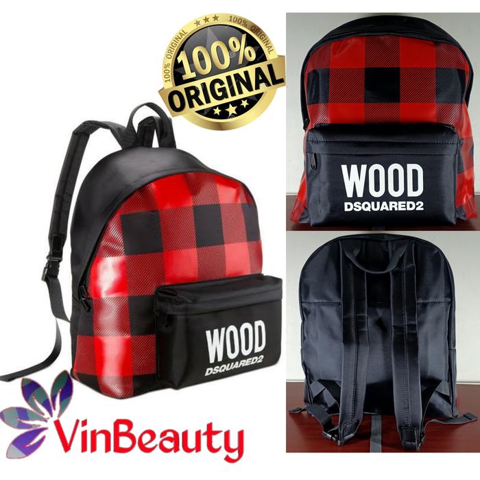 ORIGINAL BACKPACK WOOD DSQUARED2 RED / TAS RANSEL WOOD DSQUARED2 MERAH