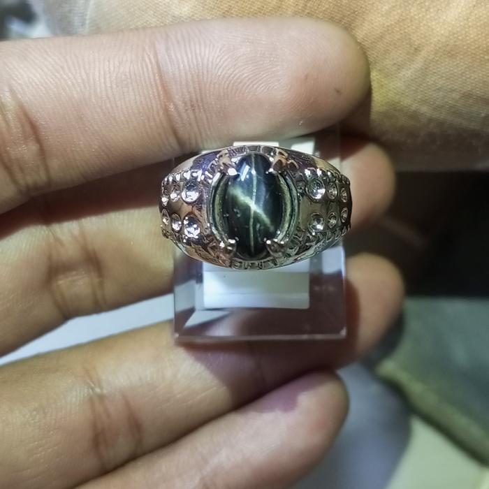 NATURAL Black Star Diopside Nilam Star 10x6x3 Ring Alpaka Size 7