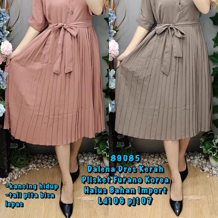 89085 Dalena Dres Kerah Plisket Furano Korea Halus Bahan Import 139.0