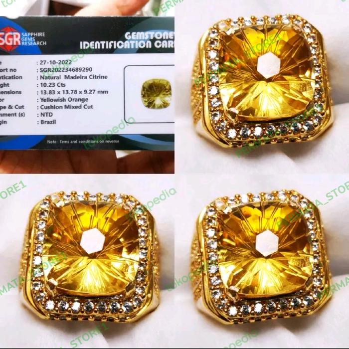 CINCIN BATU PERMATA NATURAL YAKUT MADEIRA CITRINE MEMO SGR LAB