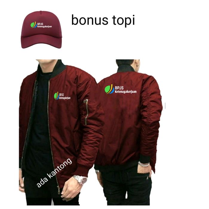 jaket bomber BPJS ketenaga kerjaan plus bonus topi Keren