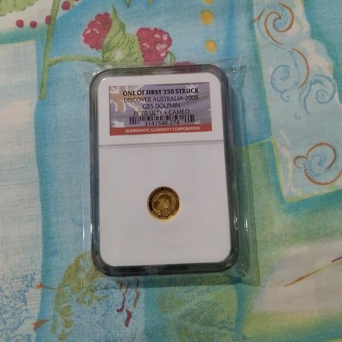Gold Coin 2008 Discover Australia Dolphin 1/25 Oz 5 Dollars NGC PF 70