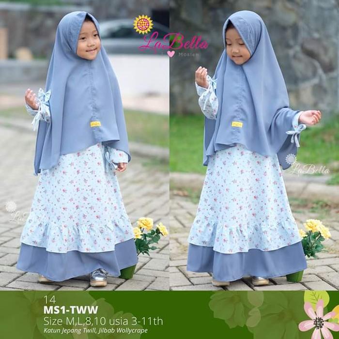 Gamis Katun Jepang Twill Motif Bunga Biru Labella