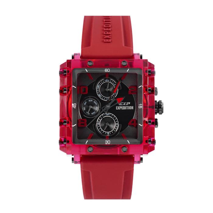 JAM TANGAN EXPEDITION 6808 E6808 WANITA BLACK RED RUBBER ORIGINAL