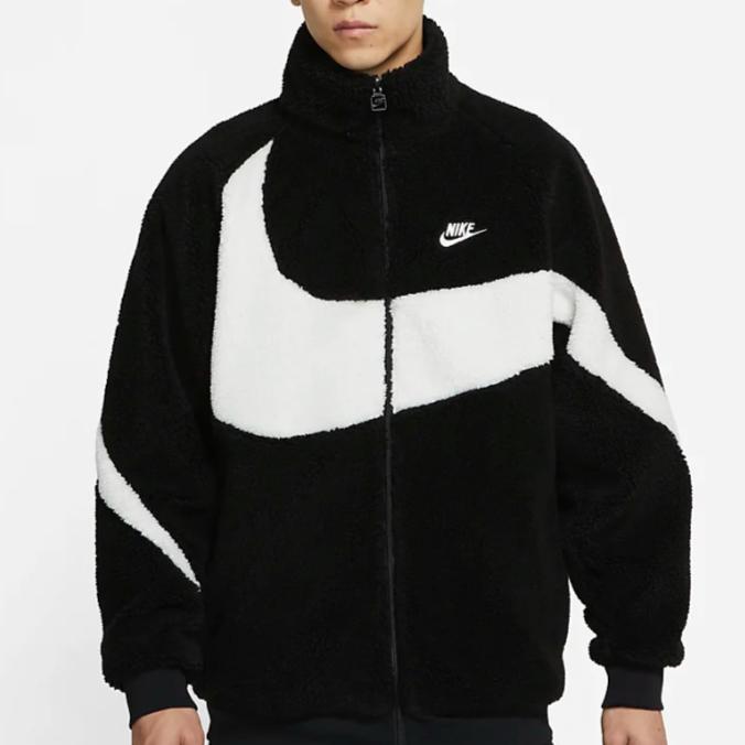 NIKE SWOOSH SHERPA JACKET REVERSIBLE BLACK WHITE BQ6546-011