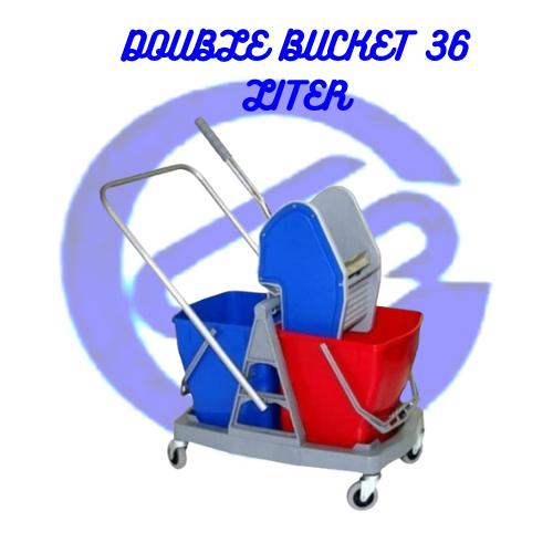 Double Bucket Trolley 36L Delux 50 Liter Plastik dengan 2 Ember 25L dan Wringer Samping untuk Mop Le