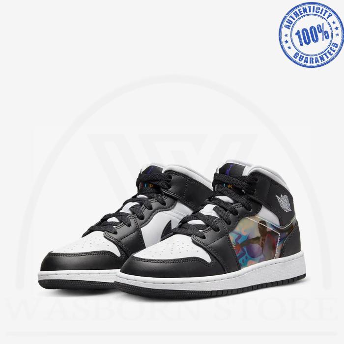 " AIR JORDAN 1 MID HOLOGRAM BLACK (GS) "