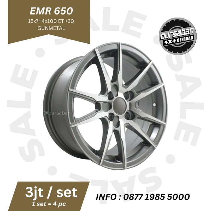 R15 Velg 15x7 4x100 ET 30 EMR 650 Gunmetal Vossen Jazz Brio Agya Ayla