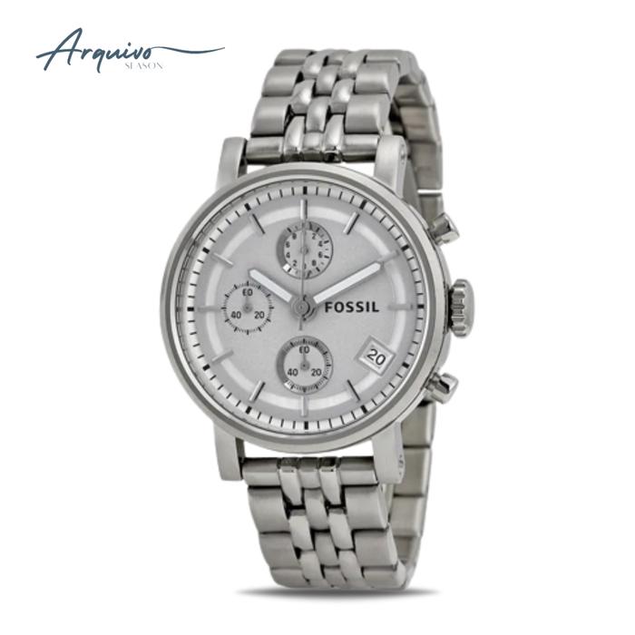 Jam Tangan Fossil Wanita Boyfriend Chronograph Silver Stainless Steel Mewah Original ES2198