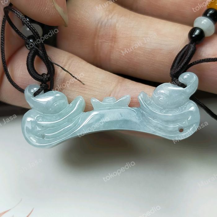 Kalung Liontin Giok Burma Dragon Hook Emas + sertifikat