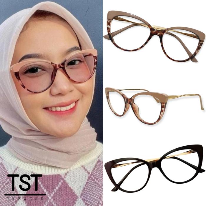 Frame Kacamata Cat Eye Wanita Free Lensa Photocromic Minus - ND5018