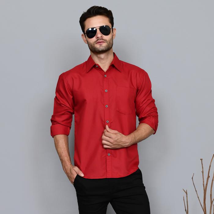 KEMEJA KERJA PRIA WARNA MAROON LENGAN PANJANG HEM BAJU CASUAL ERIGO