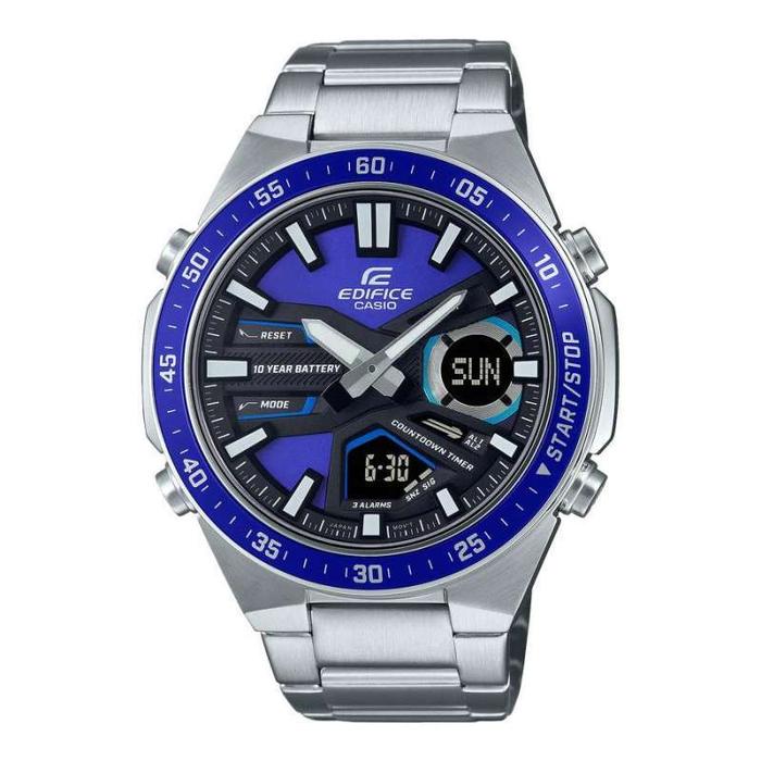 Casio Edifice EFV-C110D-2AVDF - Jam Tangan Pria Analog-Digital Biru Silver dengan Fungsi Waktu Dunia dan Stopwatch