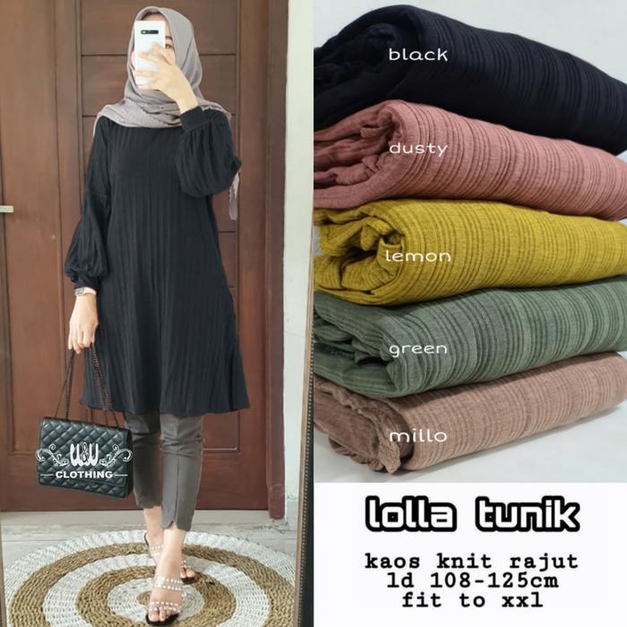 atasan tunik wanita lolla fab kaos knite rajut adem nyaman dipakai