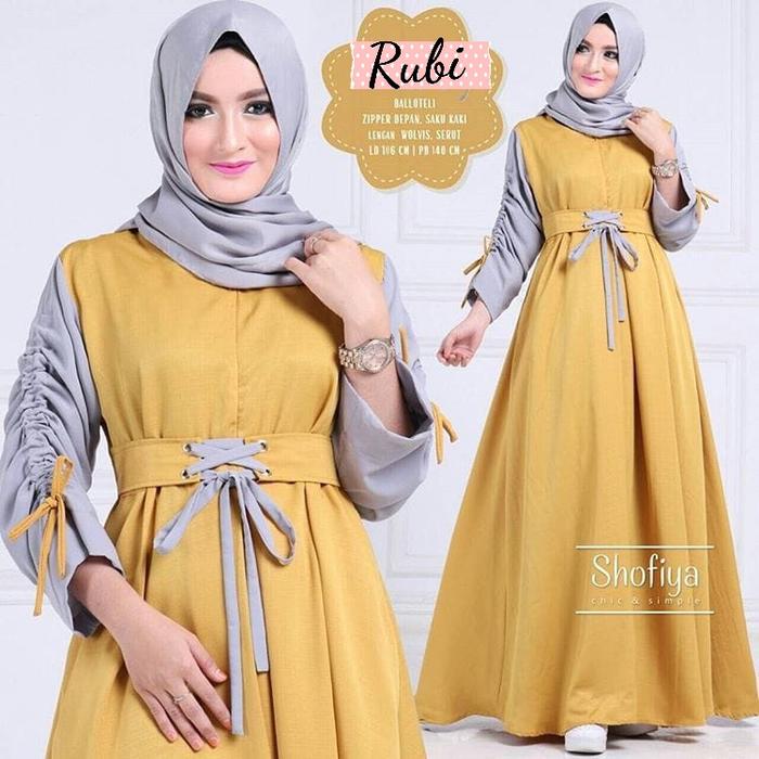 RUBI- Gamis Dress Baju Syari Busui Wanita Warna Polos Kuning Mustard