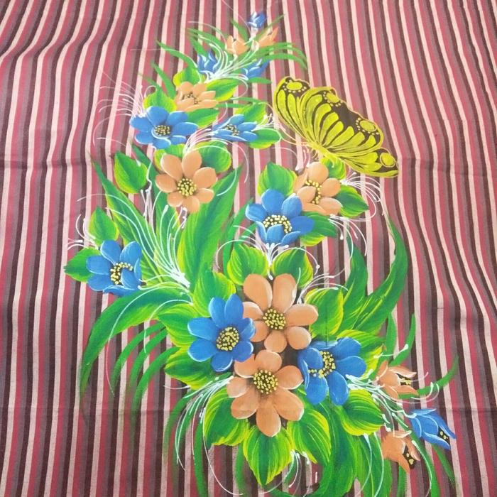 bahan kain tenun lurik lukis merah putih bunga kupu cantik