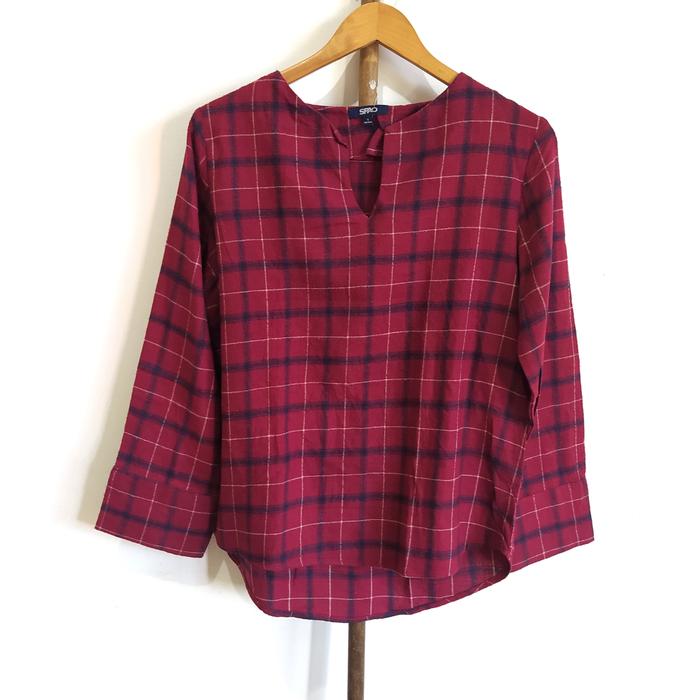 preloved spao maroon plaid tartan flanel top / atasan blouse kotak