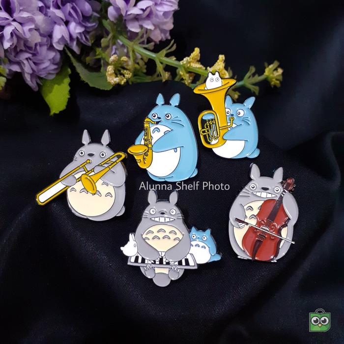 Pin Enamel Totoro Alat Musik Saxophone Trombone Cello Bros Brooch Aksesoris