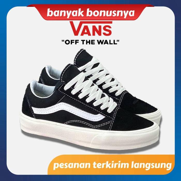 VANS ORIGINAL OLD SKOOL SCHOOL PRIA WANITA ANAK HITAM PUTIH POLOS