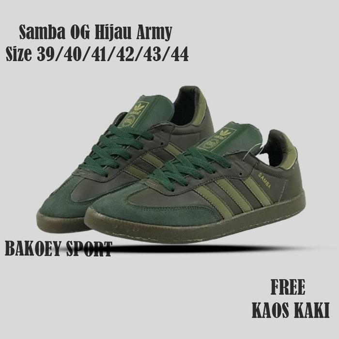 Sepatu Adidas Samba OG Pria Classic Hijau Army Sole Gum 100% Original