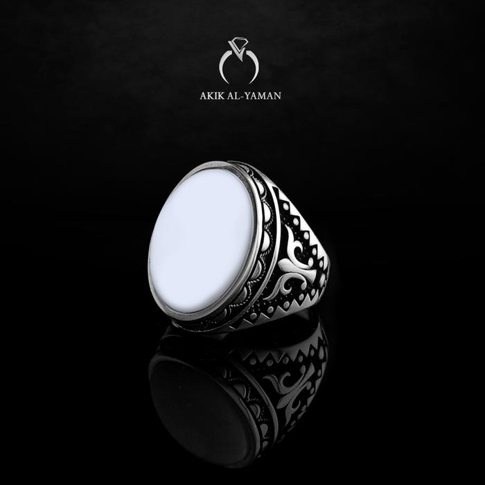 Cincin Batu akik Yaman Abyad dengan Ring Perak Original Yemen AKM09W