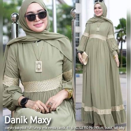 TERMURAH! Danik Gamis Maxi Dress Wanita Bahan Ceruty Mix Renda Premium