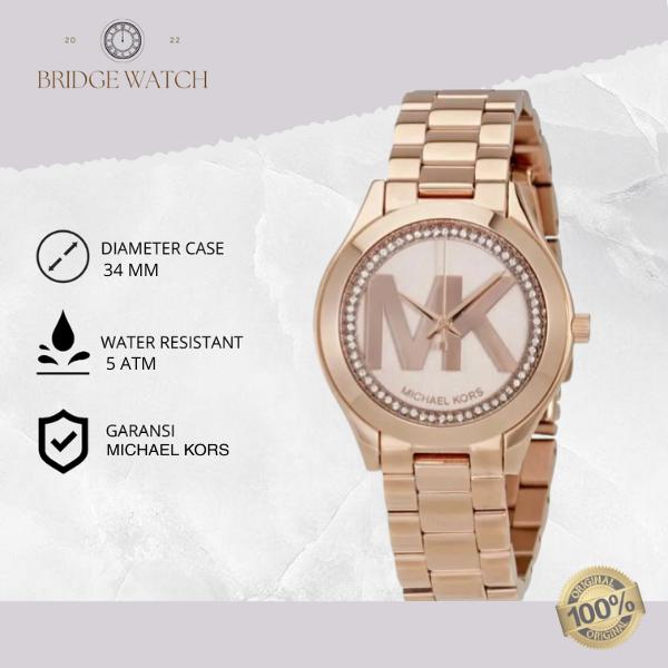 Jam Tangan Wanita Michael Kors MK3549 Mini Slim Rose Gold Stainless Steel Mewah Casual Original