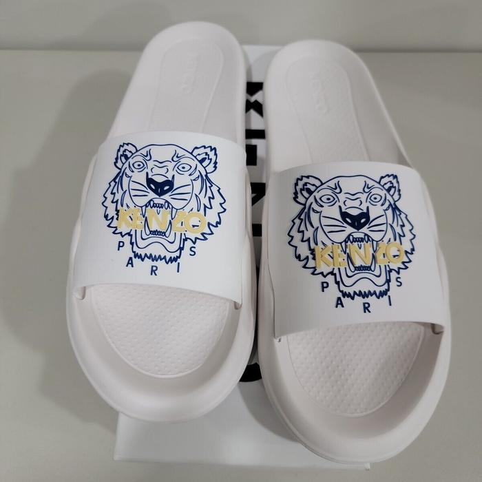 Kenzo Pools Mules Tiger Slides Sandal "White/Navy" Original BNIPWT