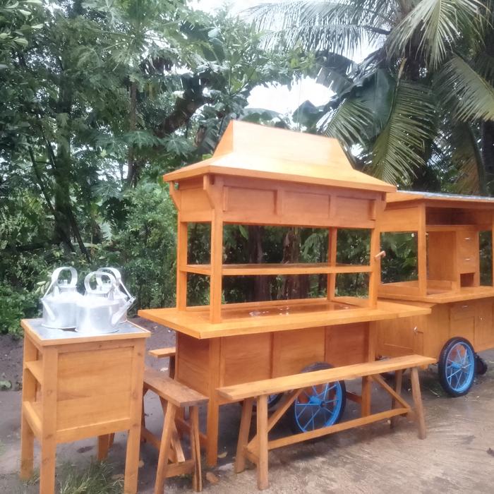 gerobak/rombong angkringan atap joglo tungku pisah +roda+ kursi 1 set