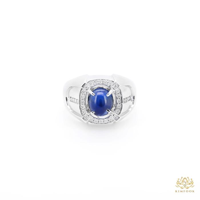 Natural Star Sapphire Man's Diamond Ring
