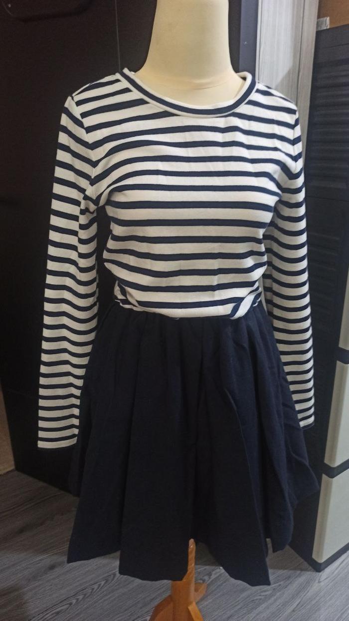 Coco Deal stripe monochrome black white flare dress thrift shop japan