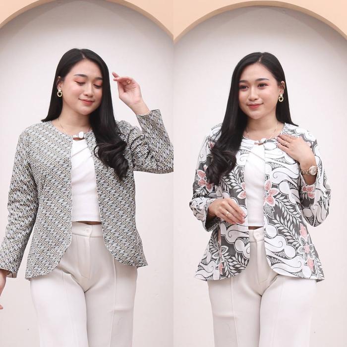 Outer Blazer Batik Wanita katun Bolak-Balik Blazer batik Katun