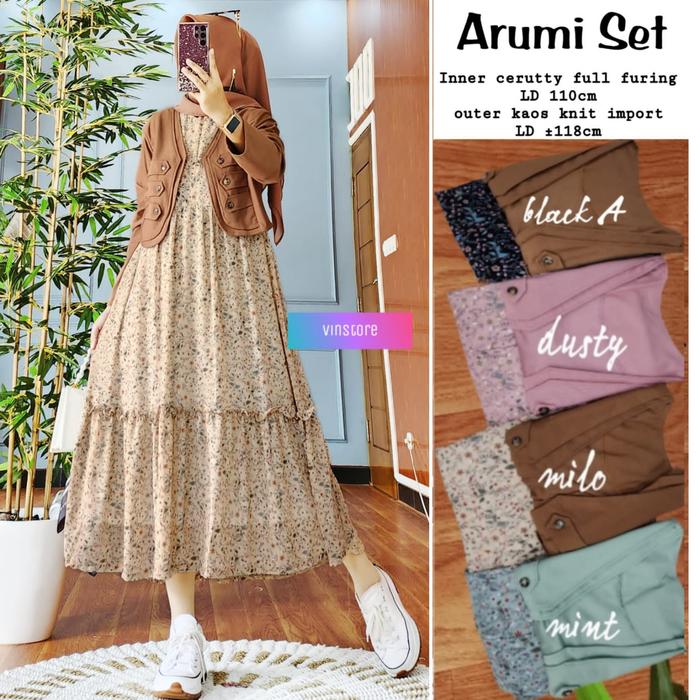 gamis dres wanita terbaru arumi set adem nyaman dipakai
