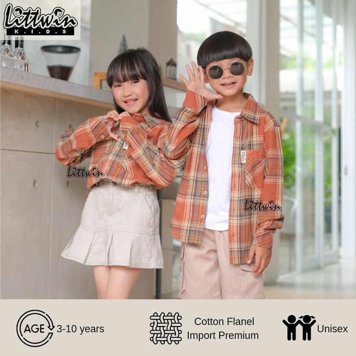 Kemeja Flanel Anak Ewha Korean Style / Kemeja Flanel Anak Warna Coklat
