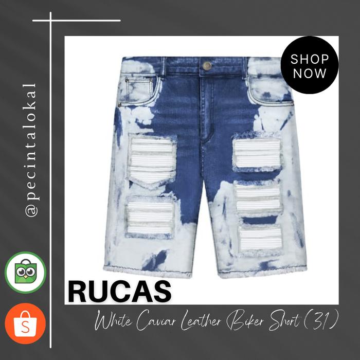 Rucas White Caviar Leather Biker Short