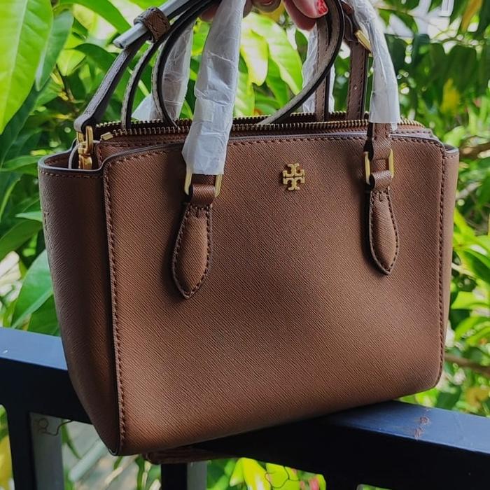 Jual T0r1 Burch TB Mini Emerson Top Zip Satchel Color Brown Original