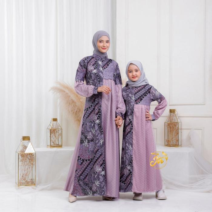 Ayra dress kids & mom couple gamis batik tile dot mocca lilac