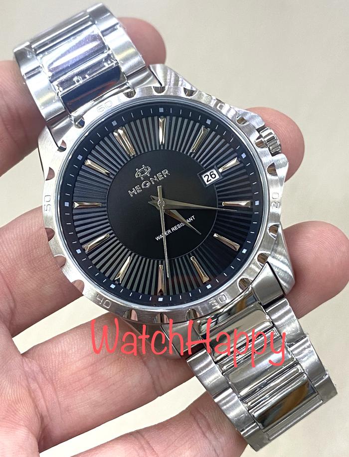 WatchHappy Hegner 1688 HW 1688 HW1688 Men Black Dial Stainless Straps