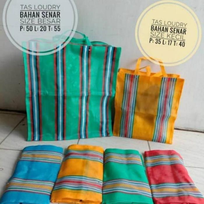 Tas Belanja Loreng Besar-Kecil Tas Lipat Resleting Bahan Senar Awet