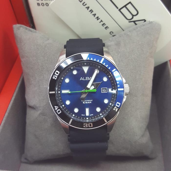 ALBA Original Jam Tangan Pria Strap Karet Hitam AG8K17X1 Original