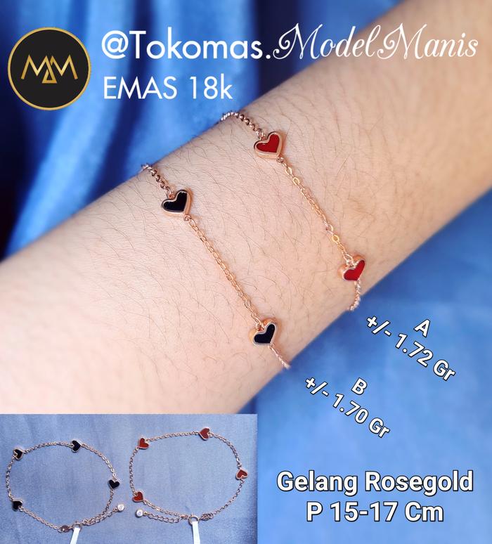 Gelang italy love black red emas italy rosegold 750 kadar 18k