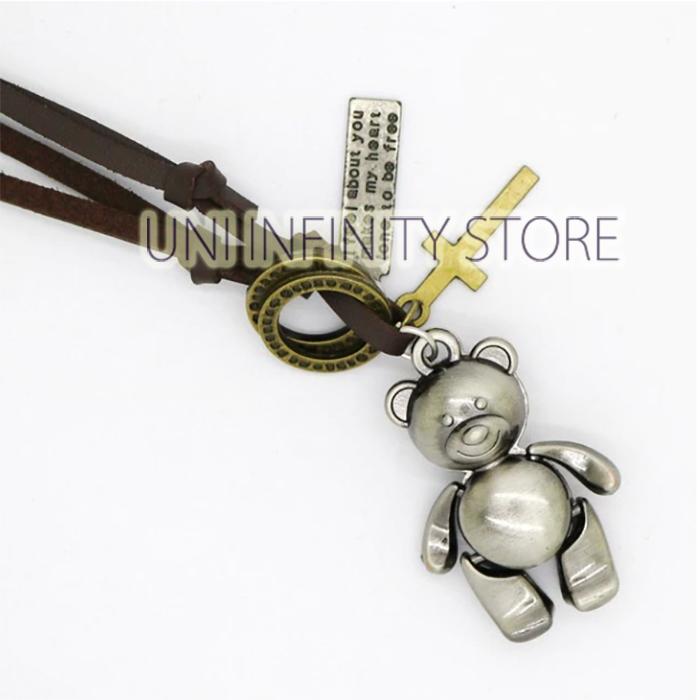 JWNE0462 Kalung Kulit Boneka Beruang Perunggu Bronze Bear Doll Leather