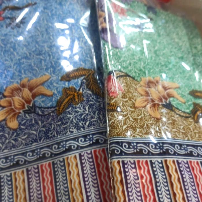kain bahan batik baju blazer pria wanita kemeja solo biru dan toska bu