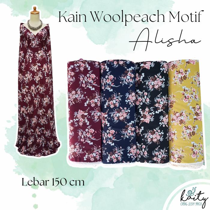 Bahan Kain Wolfis woolpeach motif bunga Alisha