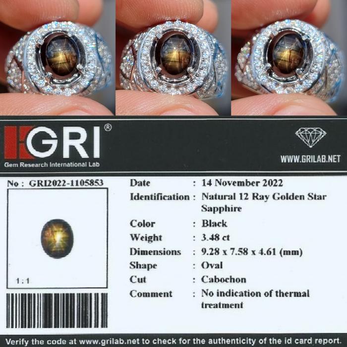 Natural HQ Batu Kresnadana Bangsing Golden 12 Star Sapphire 3.48 Cts