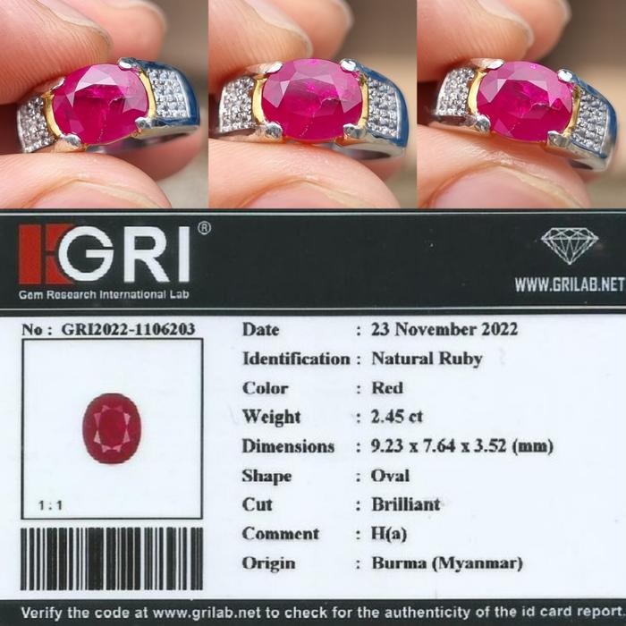 Natural HQ Batu Red Ruby Burma Birma Mogok Myanmar Heated-a 2.45 Cts