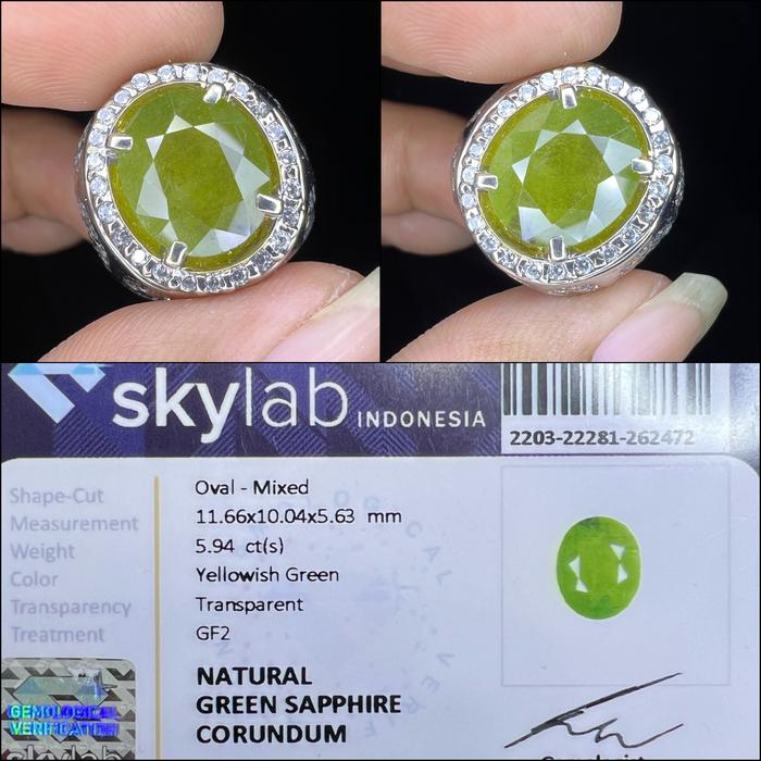 Cincin Perak Batu Natural Green Sapphire Plus Memo Lab