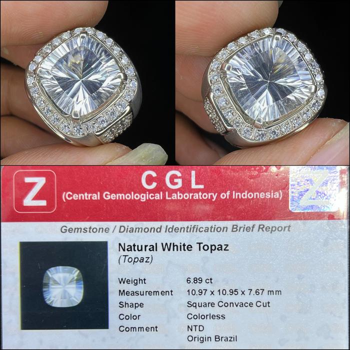 Cincin Perak Batu Natural White Topaz Plus Memo Lab
