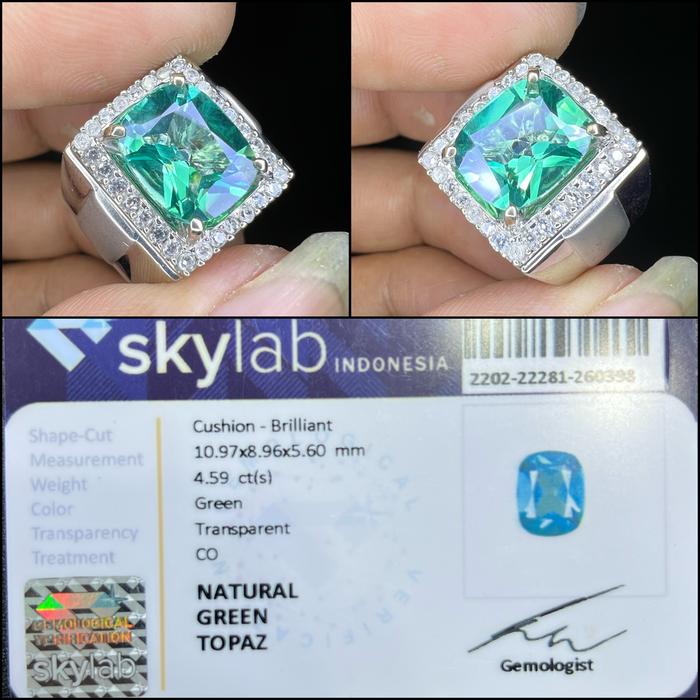 Cincin Batu Natural Green Sapphire Ring Perak Plus Memo Lab