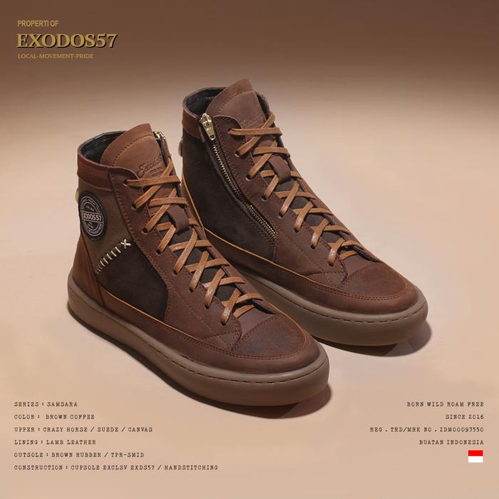 Sepatu Sneakers Kulit Pria Exodos57 Samsara Brown Coffee